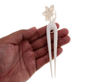 Flower hair fork 2 prong hair stick, cow bone, hair accessories, bali jewelry
