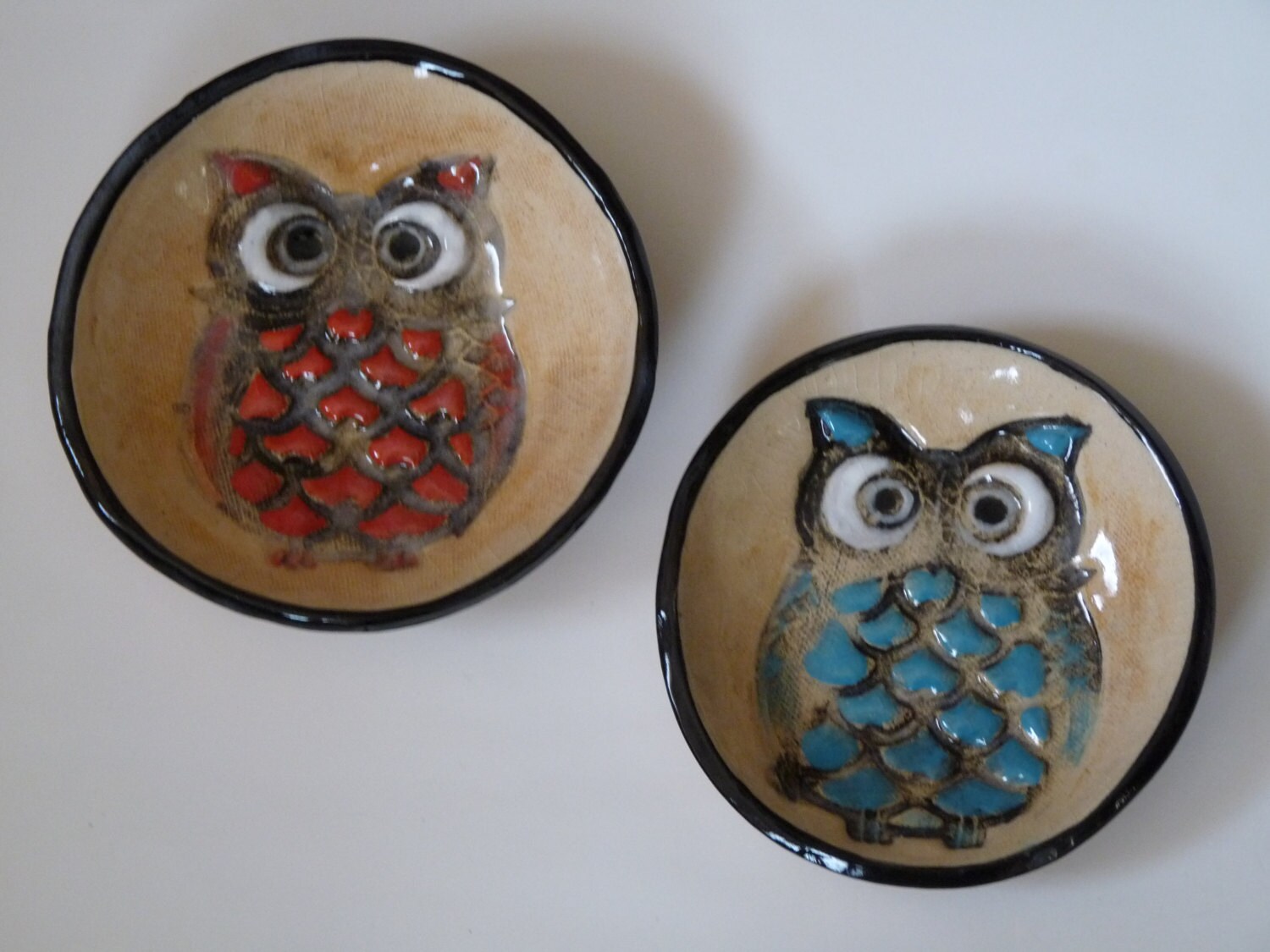 TWO SMALL OWL dishes Owl trinket dish Spoon Rest Salt