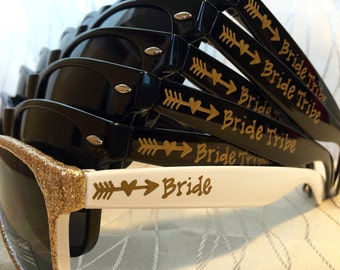 Black and Gold/Glitz and Glamour Bride Tribe Sunglasses for Bachelorette/Bride/Bride to be/Girls/Bach weekend