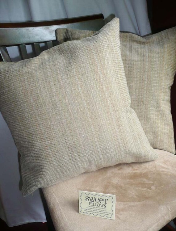18x18 Beige Accent Pillows Textured Fabric Set of Two