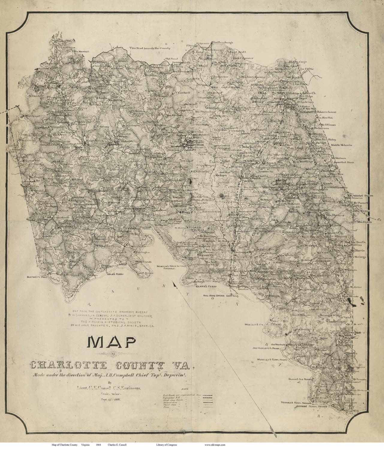Charlotte County Virginia 1864 Wall Map With by Oldmap on Etsy
