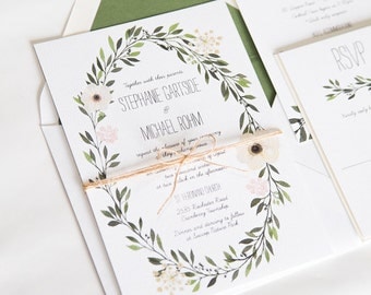 Watercolor Wreath Greenery Wedding Invitation: STEPHANIE.