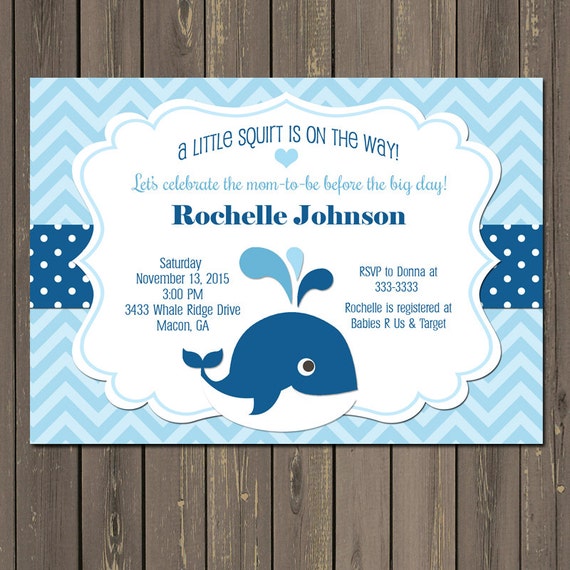 Whale Baby Shower Invitation, Little Squirt Baby Shower Invite, Nautical Shower Invitation, Navy and light blue, Chevron, Boy Baby Shower Il_570xn