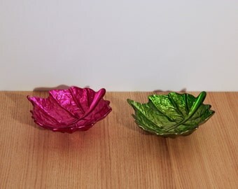 X2 bols apéritifs - feuilles de vigne en verre - 70's