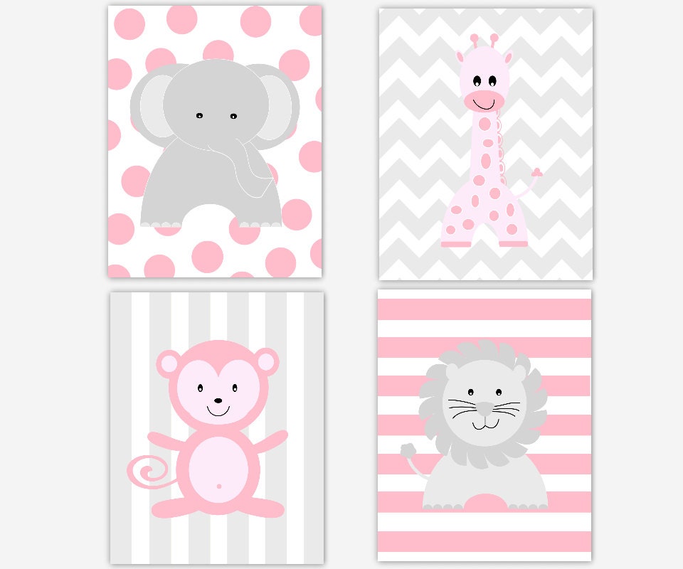 Baby Nursery Wall Art Pink Gray Elephant by ...