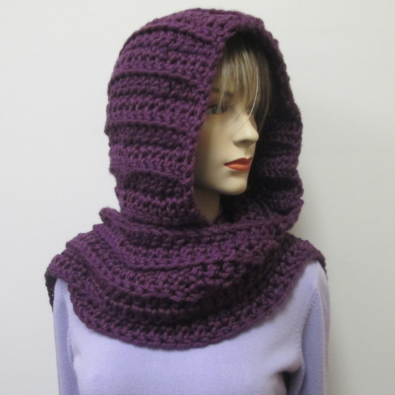Purple Crochet Hooded Scarf Hoodie Scarf Hooded Scarves