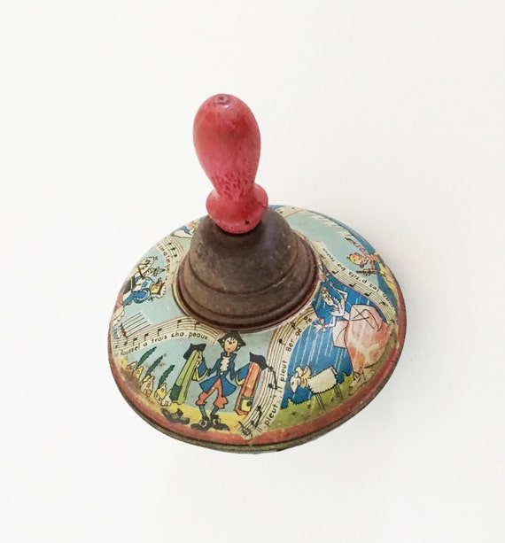 SALE 1930s Vintage French Metal Spinning Top