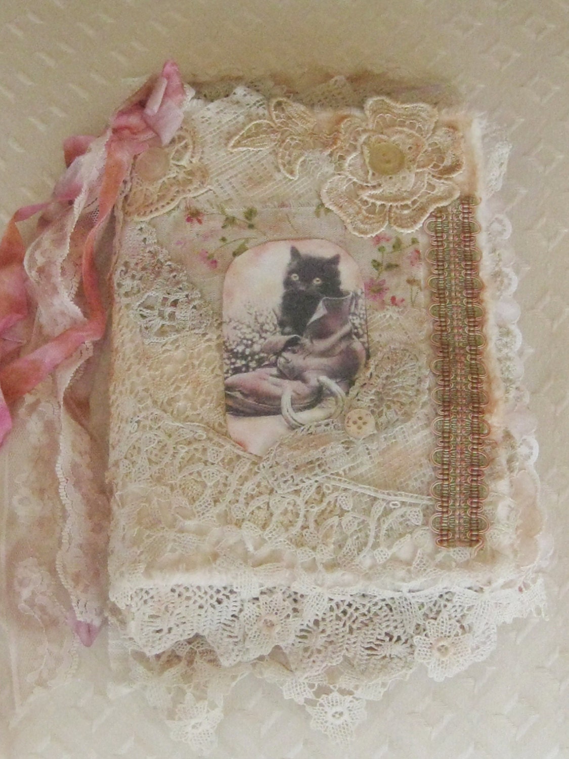 oh so shabby fabric lace journal features kitten on cover oh so shabby fabric lace journal features kitten on cover