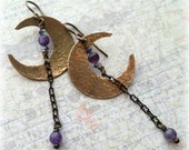 Brass Moon Earrings, Brass Crescent Earrings, Crescent Moon, Moon Jewelry, Crescent Jewelry, Brass Moon Jewelry, Moon and Amethyst Dangle Brass Moon Earrings, Brass Crescent Earrings, Crescent Moon, Moon Jewelry, Crescent Jewelry, Brass Moon Jewelry, Moon and Amethyst Dangle