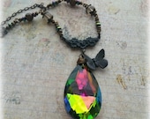 Butterfly Necklace, Crystal Necklace, Butterfly Crystal, Rainbow Crystal, Brass Butterfly, Brass Necklace, Rainbow Prism, Prism Jewelry Butterfly Necklace, Crystal Necklace, Butterfly Crystal, Rainbow Crystal, Brass Butterfly, Brass Necklace, Rainbow Prism, Prism Jewelry