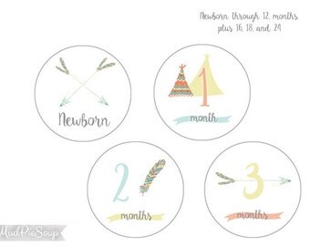 Printable Baby Milestone Cards Stickers - Tribal Boho Shower Photo / Baby Book Milestones - Instant Download