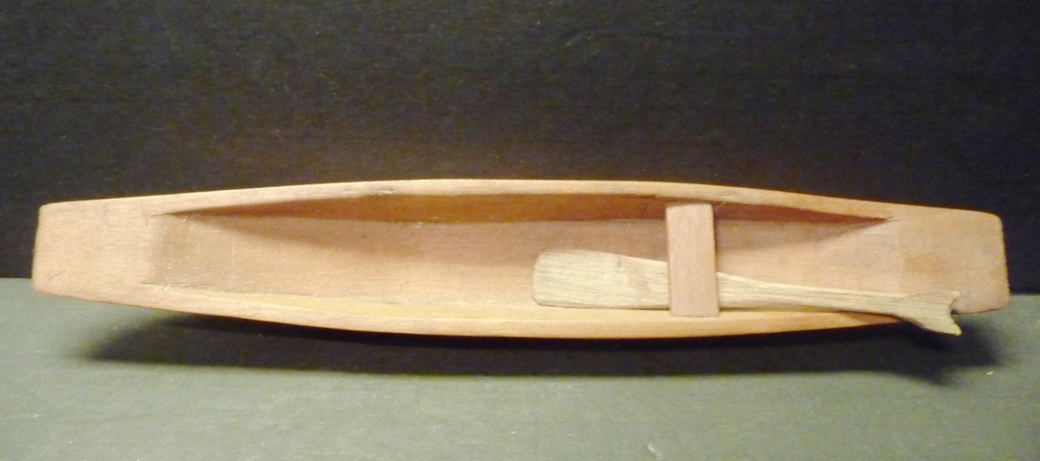 Final Clearance Hand Carved Wooden Canoe and Paddle Figure