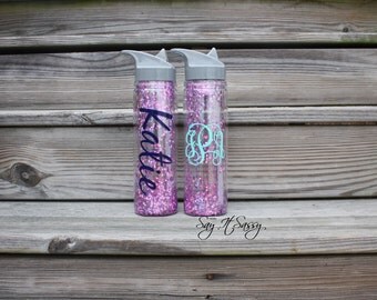 Monogrammed Glitter Water Bottle - Pink Glitter Water Bottle - Confetti Glitter Water Bottle - Monogrammed Water Bottle Glitter Waterbottle