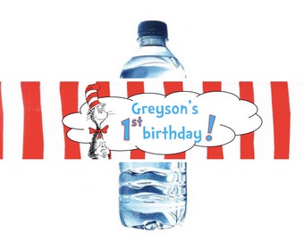 Dr Seuss Water Bottle Labels - First Birthday Party - Dr Seuss Birthday Labels - Customizable - Digital Download - Printable