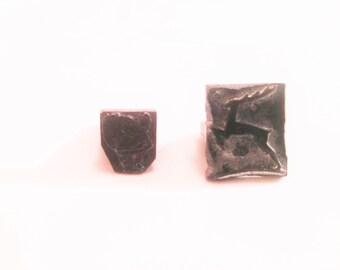 Set of Two Old metal letterpress blocks with Christmas motif (Santa Claus and Reindeer)