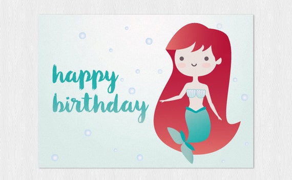 items similar to little mermaid kawaii happy birthdays card pdf diy