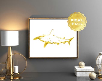 Shark Gold Foil Art Print - Hammerhead Shark Print - Gold Foil Prints - Gold Shark Print - Shark Decor - Gold Wall Art - Office Decor