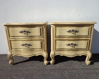 2 Nightstands Bedside Tables French Provincial Vintage Regency Hollywood Bedroom Furniture Country Shabby Chic CUSTOM PAINT AVAILABLE