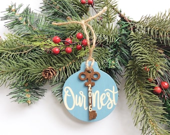 Our First Home Ornament, First House Ornament, Rustic Wood Ornament, Personalized, New Home, First Christmas, Key, Our Nest, Christmas