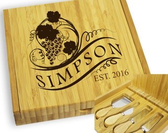 Personalized Cheese Board Set, Cheese Knife, Engraved Cheese Tool Set, Housewarming Gift, Wine Lover Gift, Wine and Cheese, Gift for Mom