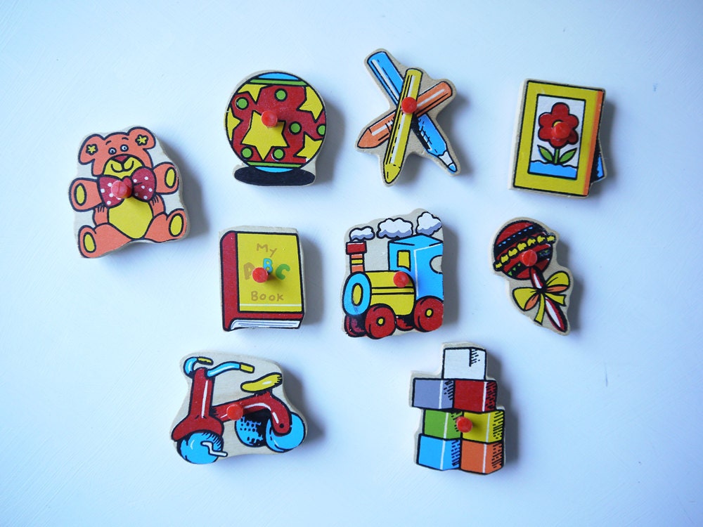 Vintage Wooden Puzzle Fridge Set Of 9 Toy Box