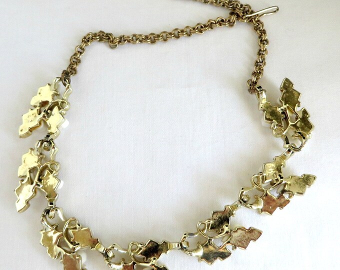 Vintage White Thermoset Gold Tone Choker Necklace, 16 inch