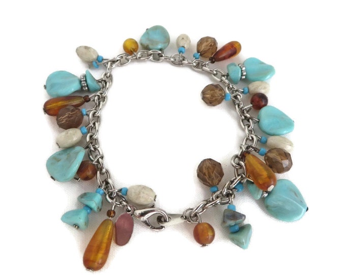 Vintage Bracelet - Turquoise & Amber Bracelet, Worthington Bead Bracelet, Gift for Her