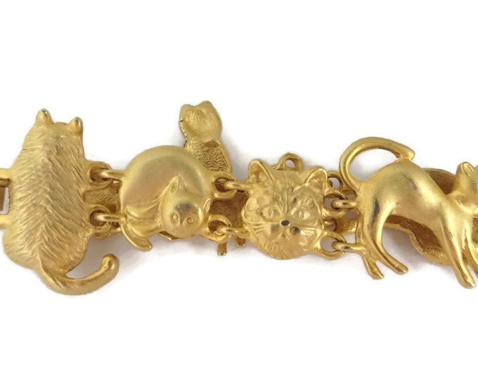 AJC Cat Bracelet, Vintage Satin Gold Tone Link Bracelet