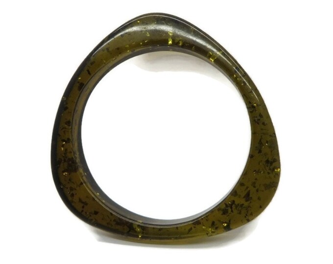 Vintage Brown Lucite Triangle Bangle, Gold Speckled Bangle, Transluscent Sparkly Bracelet