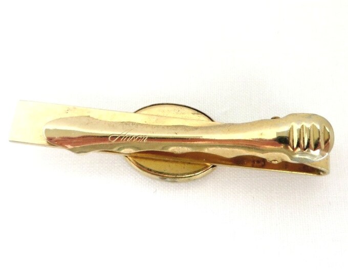 Anson Tie Clasp, Red Stone Tie Clip, Vintage Tie Bar, Gold Tone Tie Clip, Men's Suit Accessory