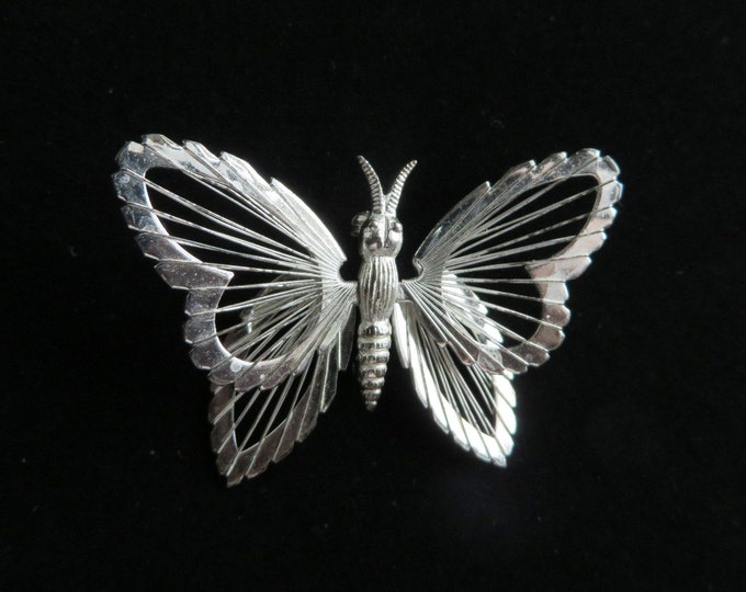 Monet Butterfly Brooch, Vintage Silver Tone Insect Pin, Birthday Gift, Christmas Gift