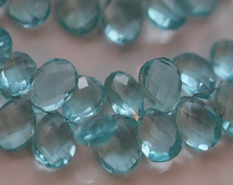 Aquamarine Blue Quartz Faceted Pear Briolettes, 13 - 14 mm, half strand, 22 beads GM2233FP/14/2 #353