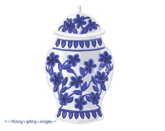 Blue and White Ginger Jar Clip Art - watercolor clipart, chinoiserie jar clip art, chinoiserie art, watercolor clip art, instant download