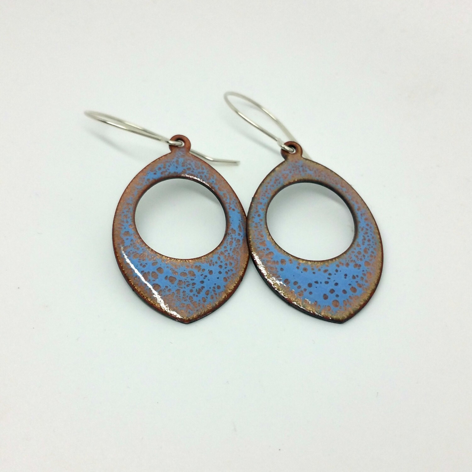 Oval Enamel Hoop Earrings Blue Enamel Dangly Earrings by MaisyPlum