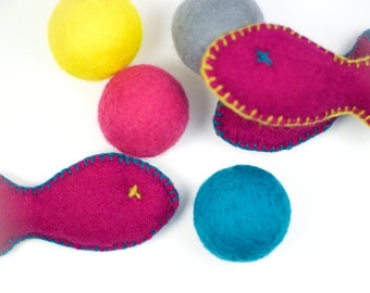 Catnip Cat Toy Combo - Catnip Stuffed Fish and Catnip Infused Rattle Ball - Handmade