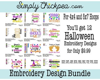 Embroidery Deigns - Halloween Embroidery Design Bundle - Includes Appliqués - For 4x4 and 5x7 Hoops