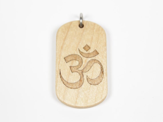 Wooden Om Dog Tag Om Necklace Om Pendant Wooden Aum