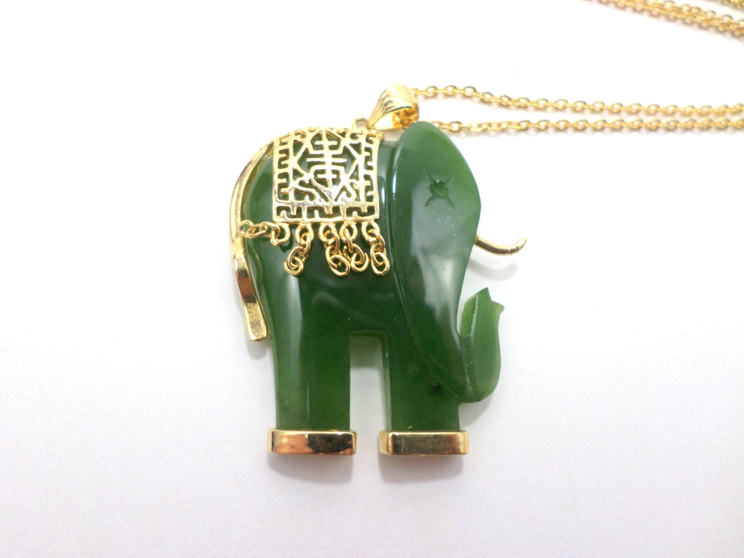 Jade Elephant Necklace Large Jaipur Genuine Jade by EdnaCatherine