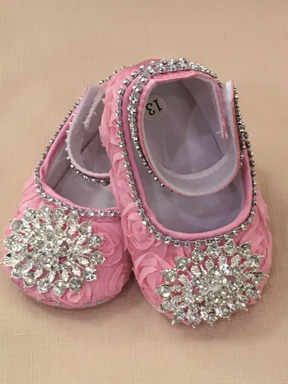 Pink baby shoes Baby Girl Pink Satin Rosette Crib Shoes