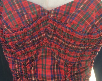 Vintage swimsuit, cotton, red plaid, by Jazten 1955