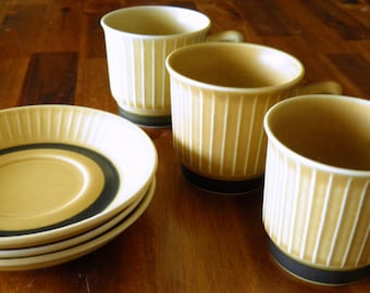 Set of Mid Century Stavangerflint (Norway) "Norrøna" Cups & Saucers--3 + 3--Inger Waage Design--Excellent Condition