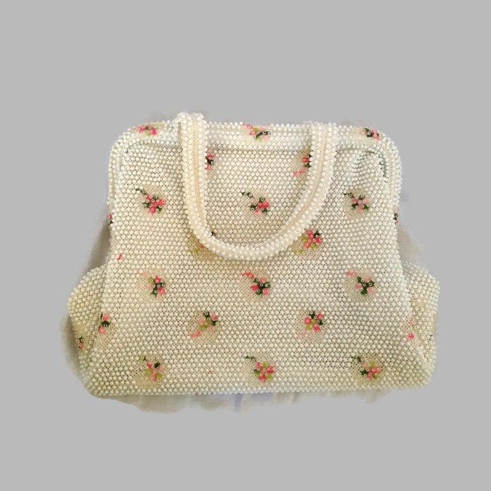 1950s Purse Vintage Corde Bead by Lumured White Beaded