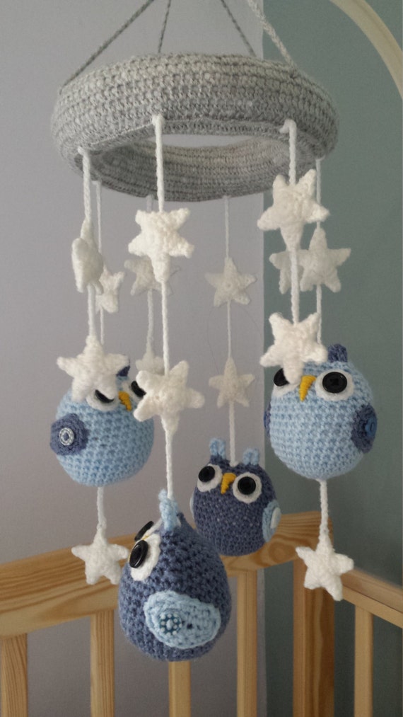 Handmade crochet baby nursery cot mobile with owls by CraftySue77