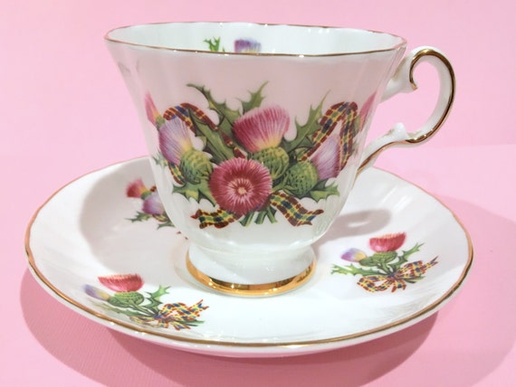 Scottish Thistle Tea Cup and Saucer by Royal by AprilsLuxuries