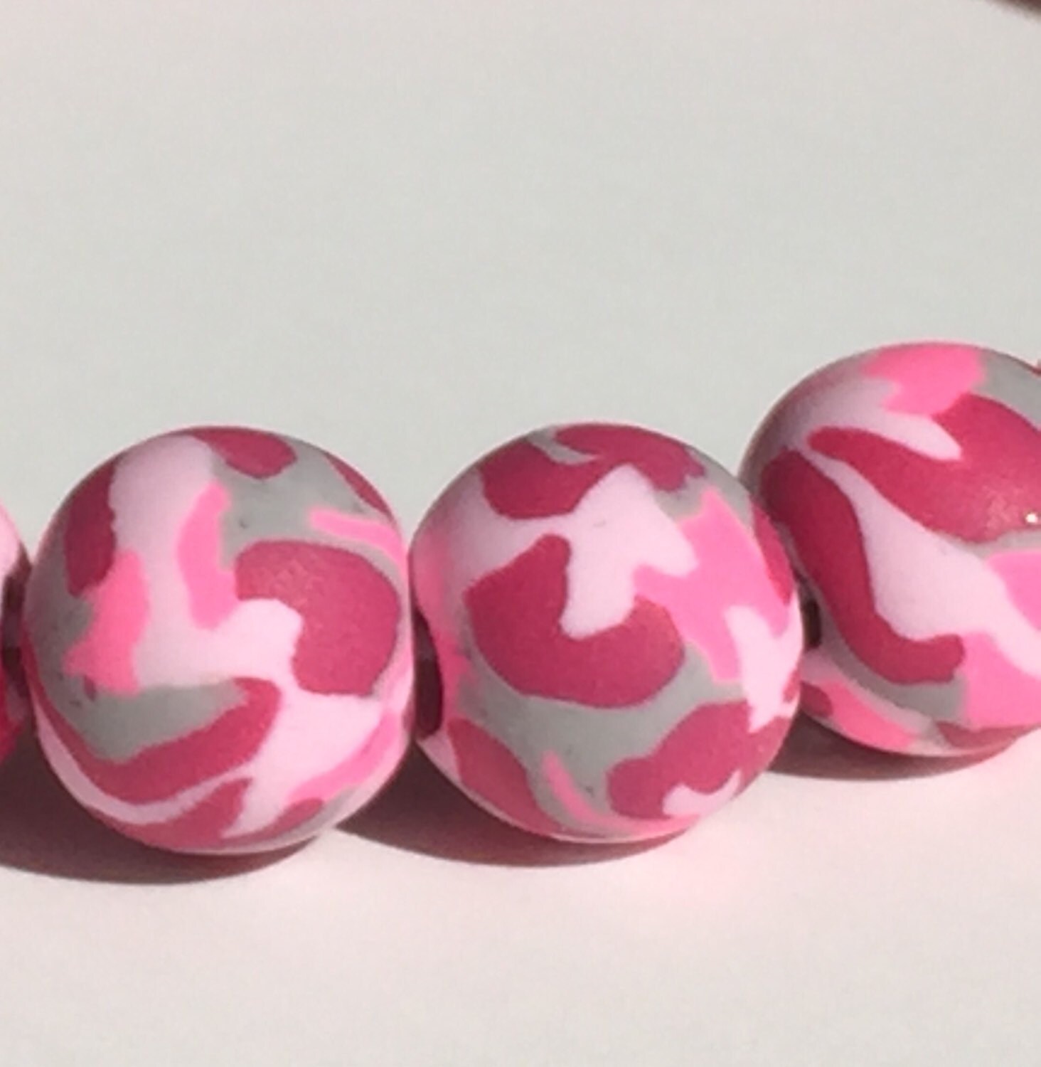 Pink Camouflage Polymer Clay Bracelet Camo Pink Gray