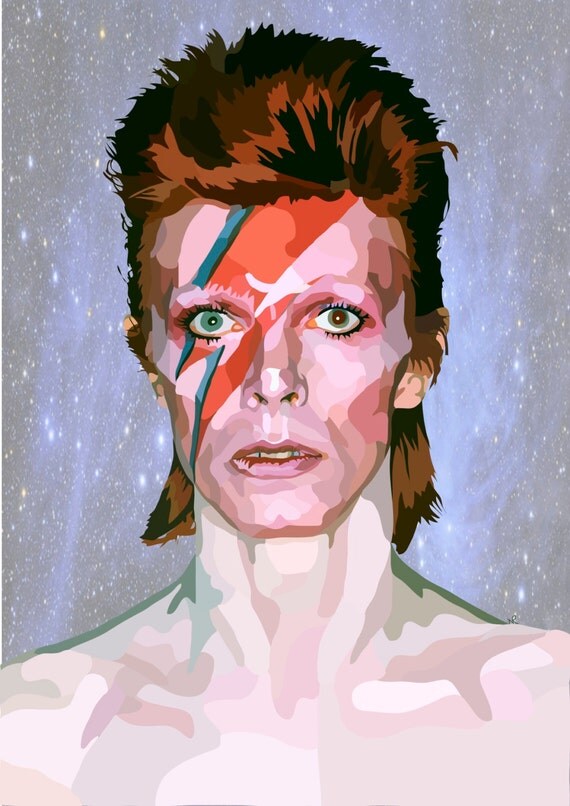 David Bowie Ziggy Stardust Digital Art Print.... by NatAttackArt