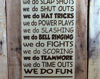 In This Home We Do Faceoffs Hockey Wooden Board Sign Awesome Family Hockey Theme Sign - Your Choice Of Colors