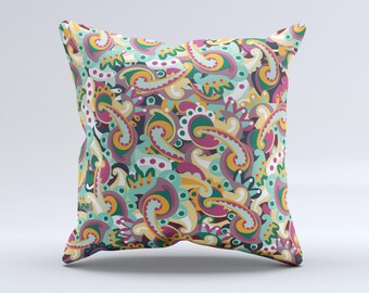 Wild Colorful Shape Collage ink-Fuzed Decorative Throw Pillow