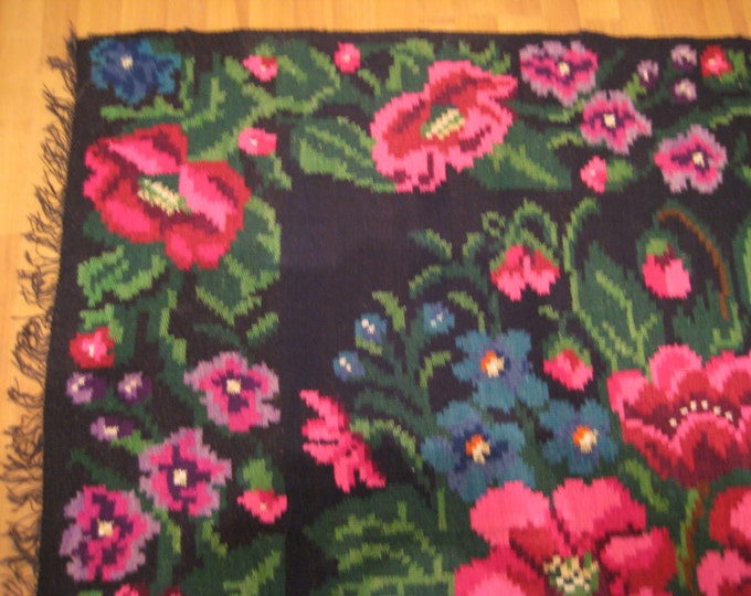 Bessarabian Kilim & area rugs, Handmade, Vintage. rose carpet, FLORAL Kilim Rug, Ukrainian, Bessarabian carpet. kel