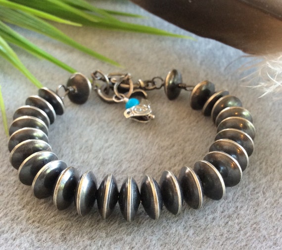 Navajo Pearls10mm Bracelet Saucer Sterling Bench